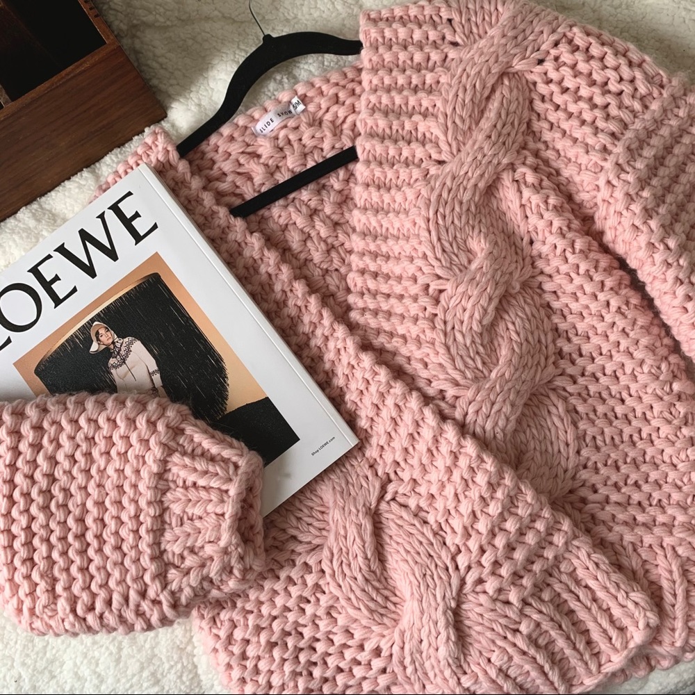 Pink Chunky Cable Knit Cardigan